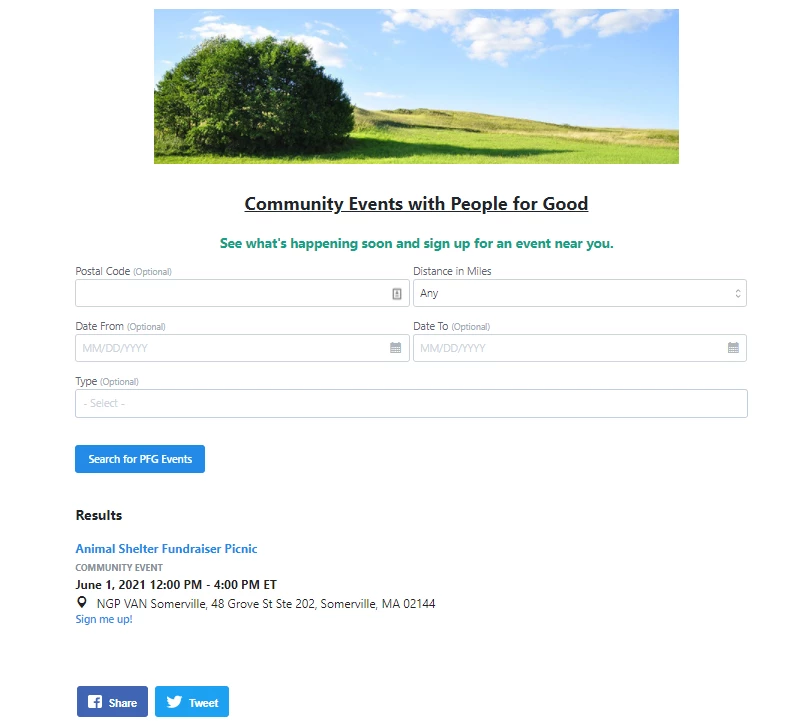 published event list page