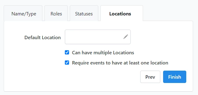 Locations box only has use multiple and require at least one boxes checked..default location is left blank