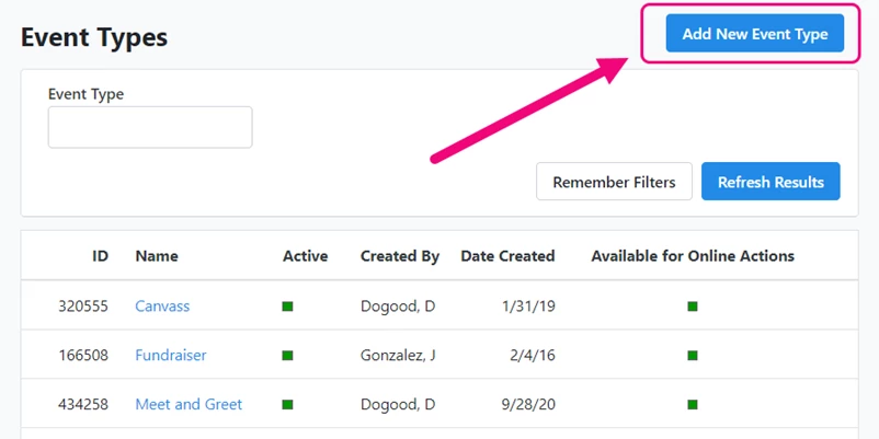 Add event type highlighted