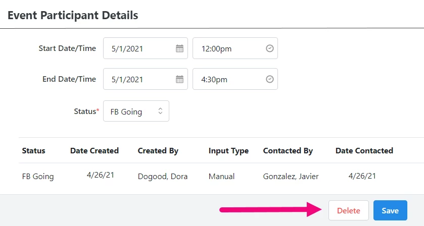 Delete button highlighted