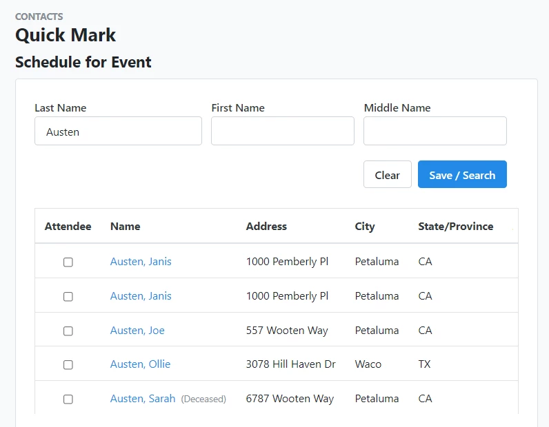 example of search results