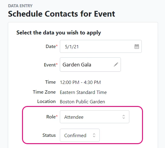 example of Attendee Role and Confirmed status added
