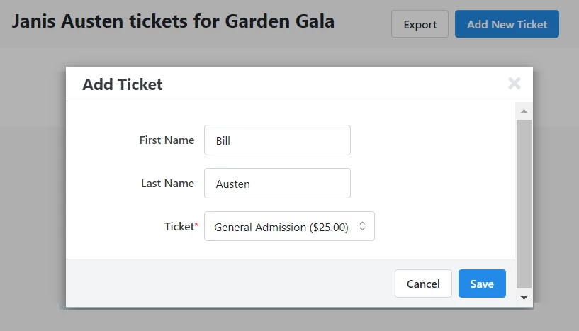 Add ticket dialogue open