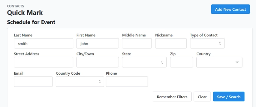 quick search box with john smith in search fields