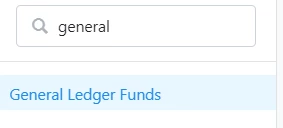 Sidebar Search box showing General Ledger