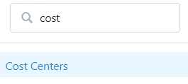 Sidebar search showing Cost Center