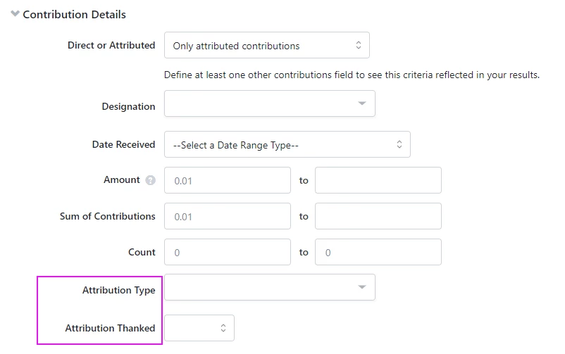 Highlighting the Attribute Type and Attribute Thanked fields