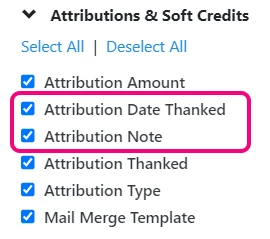Dropdown for selecting more Attribution columns