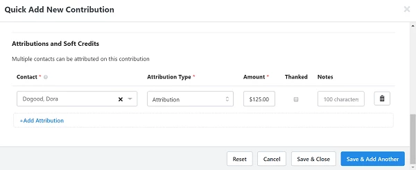 quick add new contribution shown