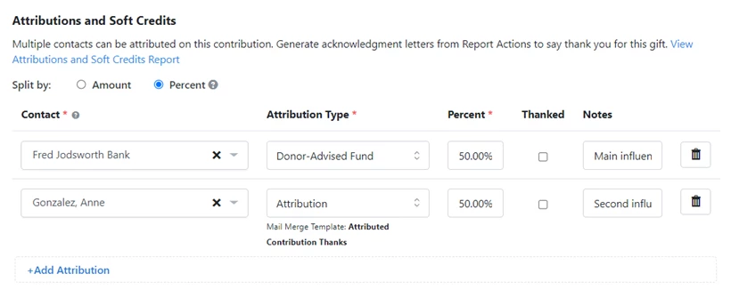 example of splitting a contribution 50/50