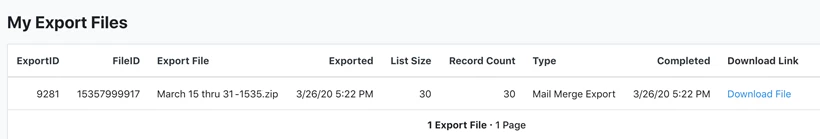 Export file list