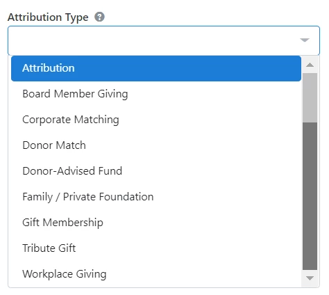 Dropdown shows various attributions types (depends on package)