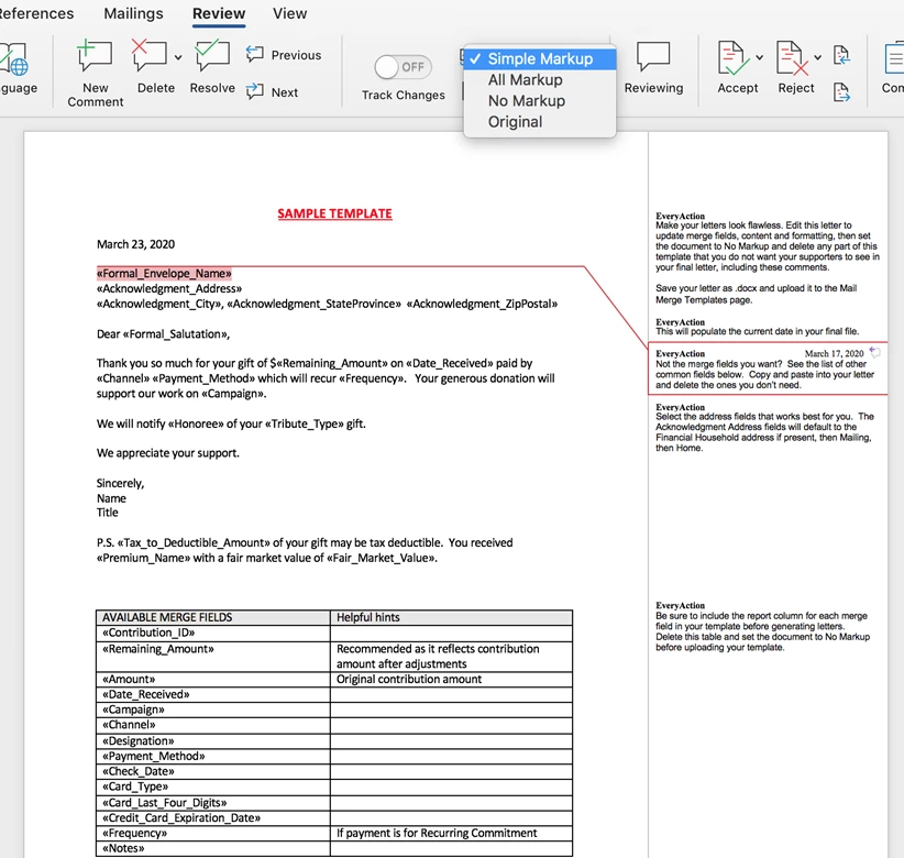 An example of a mail merge doc template