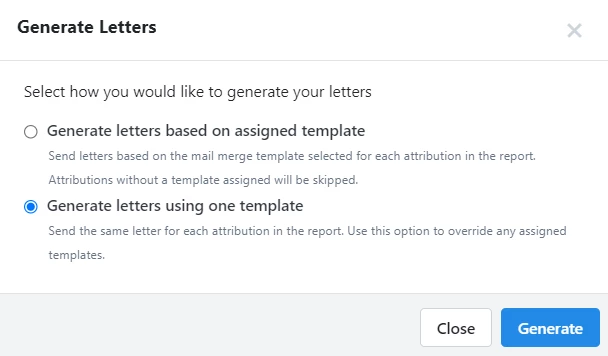 Choosing to override the default template on the contribution using the modal