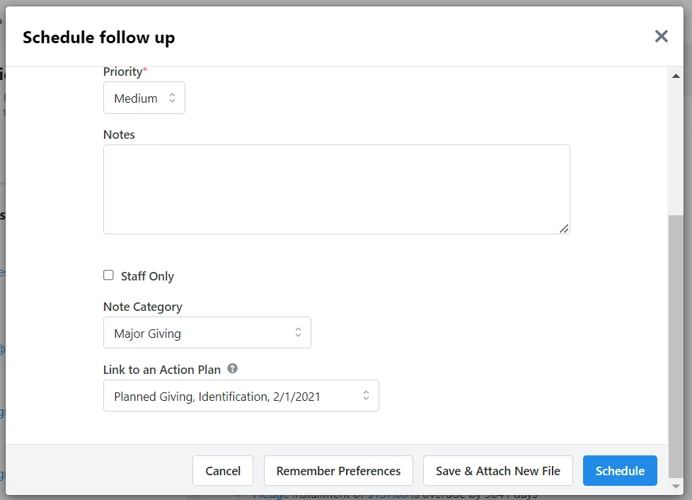 Contact Record Follow up (Action Plan)