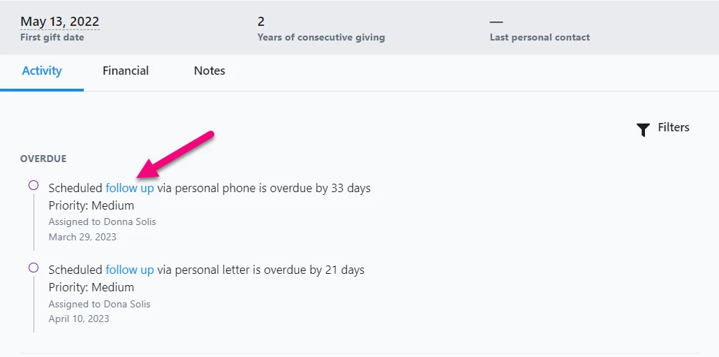 Contact Record Follow up Activity