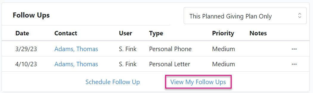 View My Follow Ups