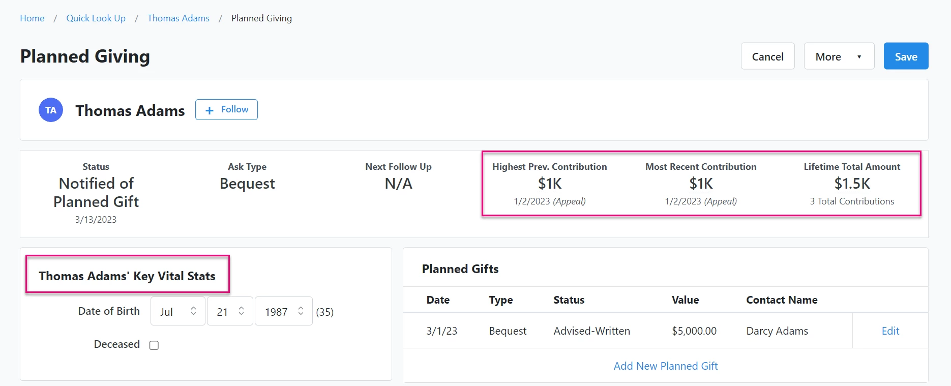 Planned Giving details