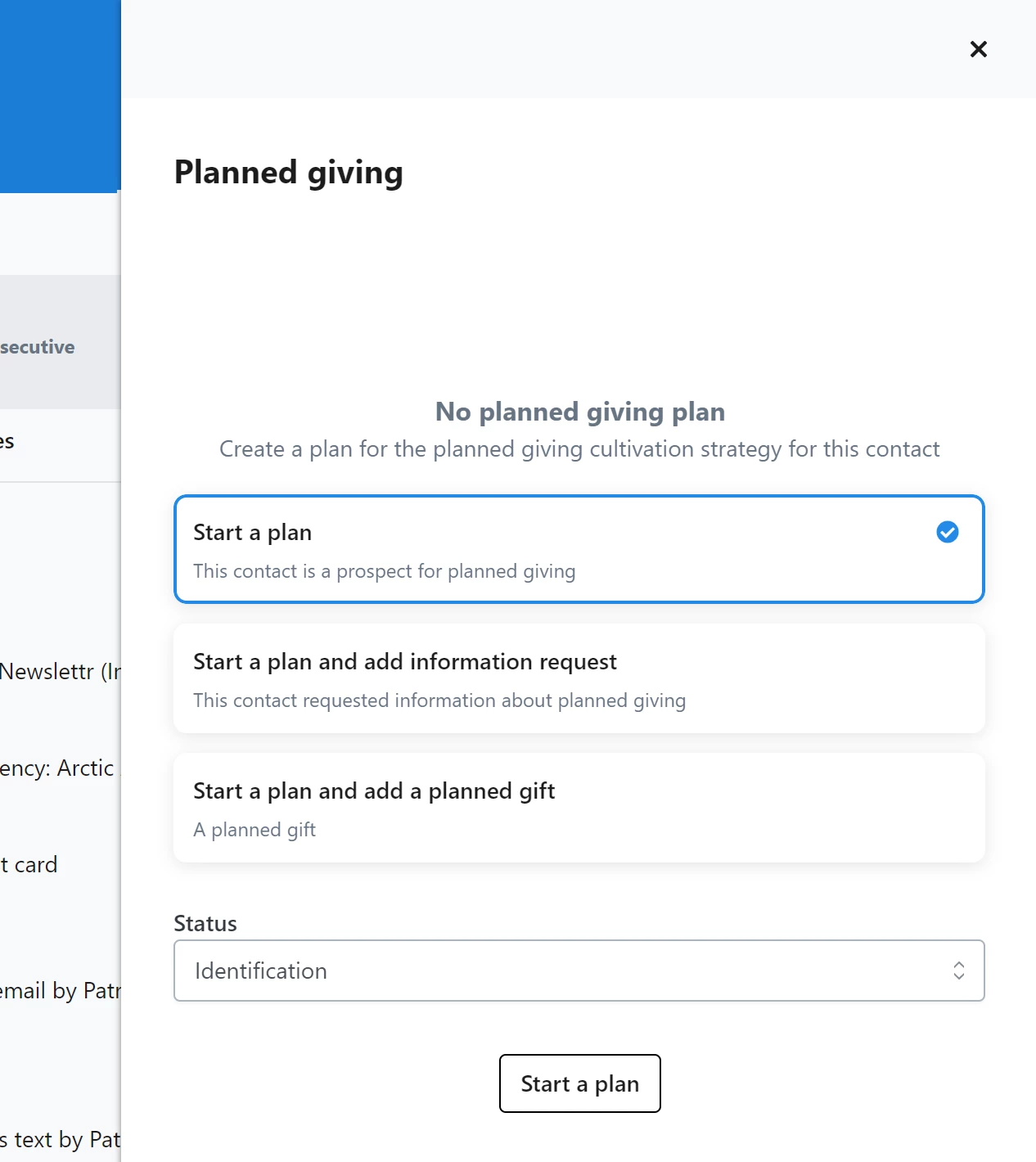 Open Planned Giving drawer