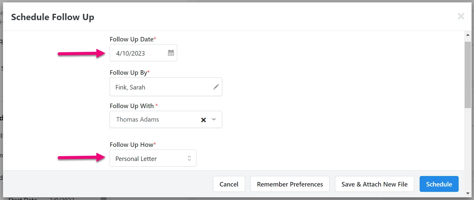 Follow-Up form