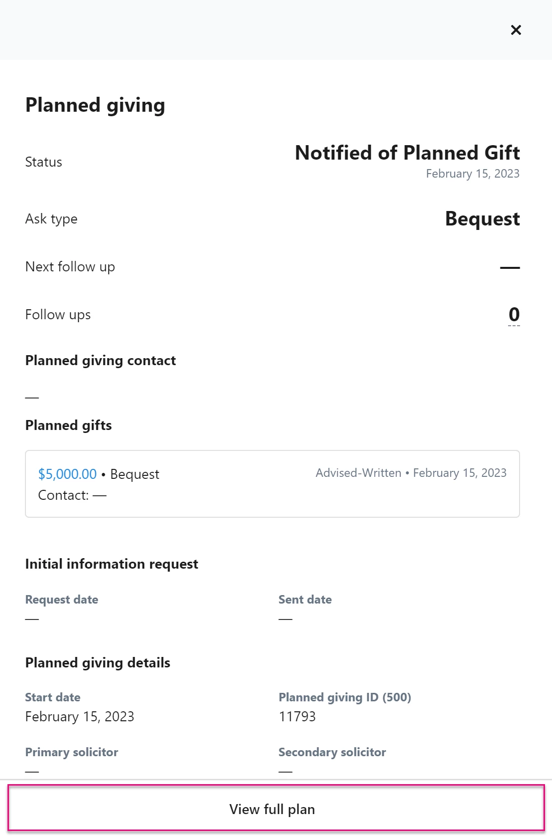 Planned Giving View Full Plan