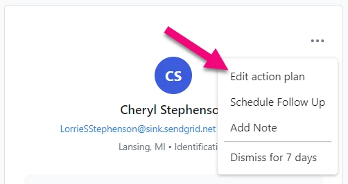 Edit action plan is highlighted in dropdown menu
