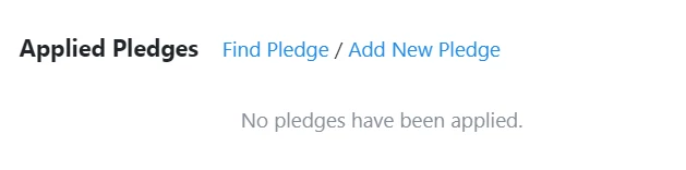 Find pledge/Add new pledge links are shown