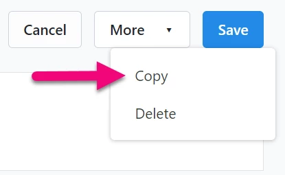 Copy is highlighted in the More dropdown