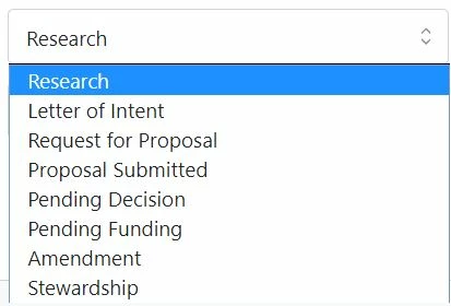 example of statuses in the dropdown