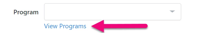 View Programs link is highlighted under Program dropdown