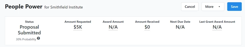 Summary bar in grant details