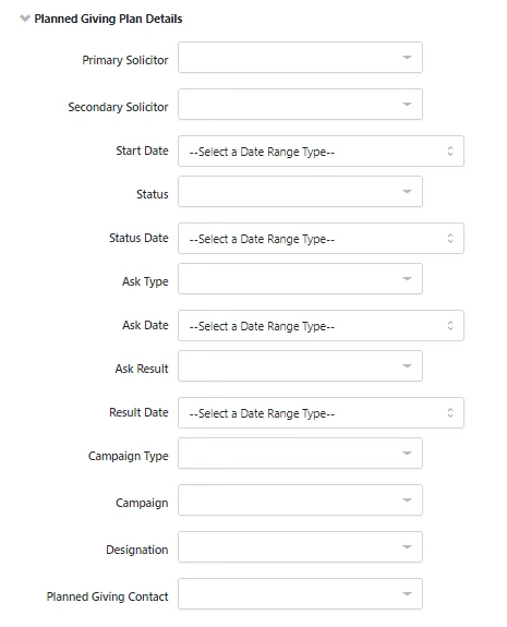 View of the planned giving details section