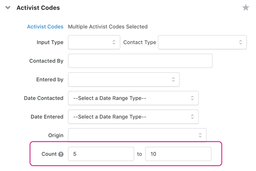 An example of the count fields from 5 to 10 filled in