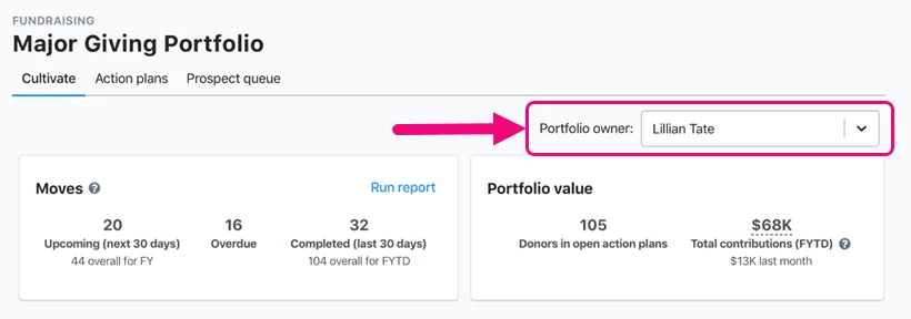 portfolio owner dropdown highlighted