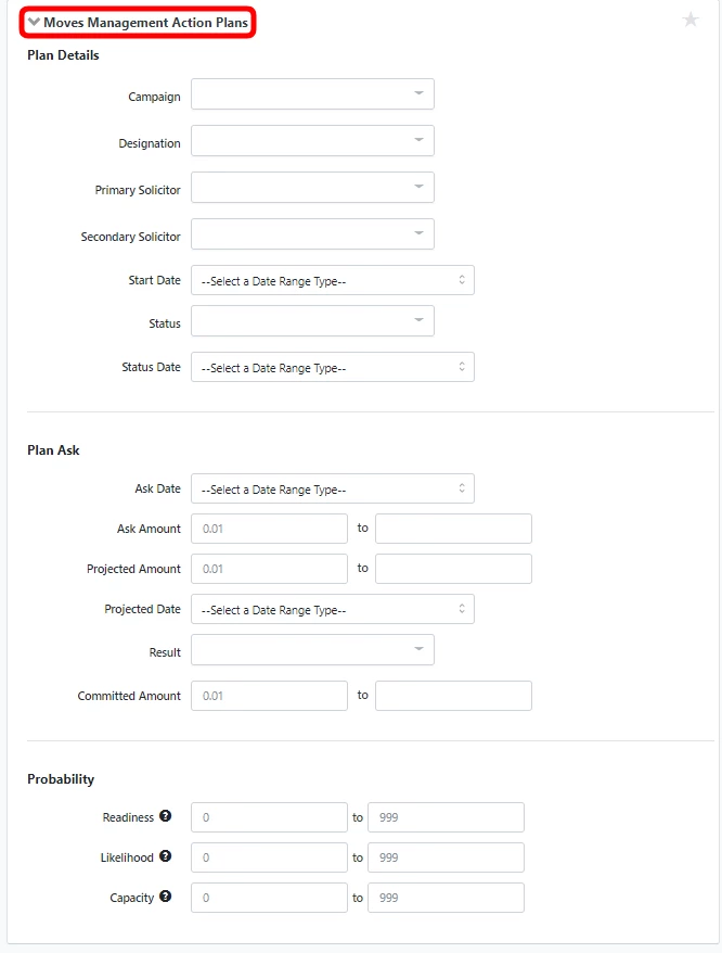 fields available in moves management section of create a list