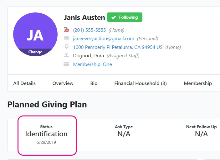 how an information request appears when entered on contact record