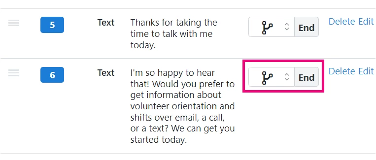 end is selected for last element