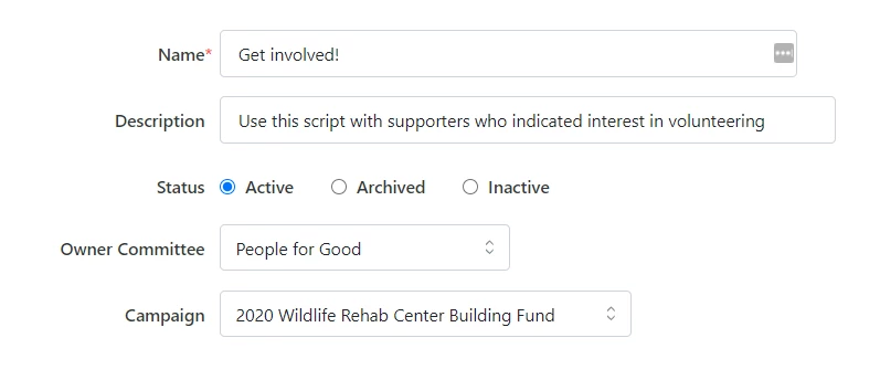 Setup box for new script asking for details