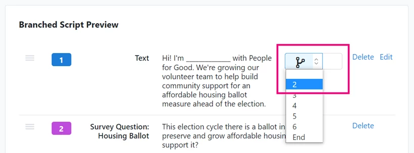 shows branched dropdown with numbers below it