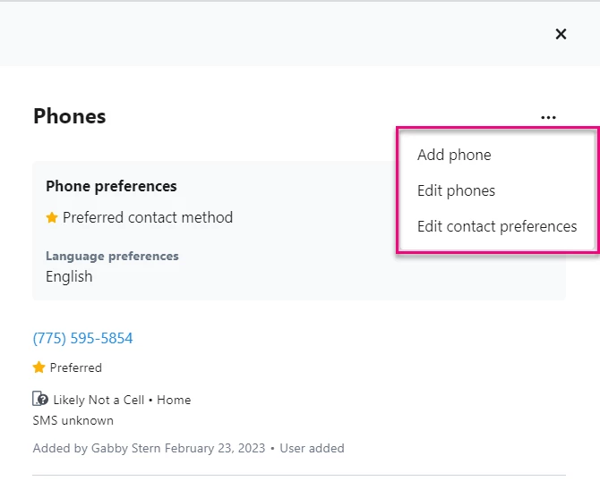 Contact Record Phones (Add or Edit)