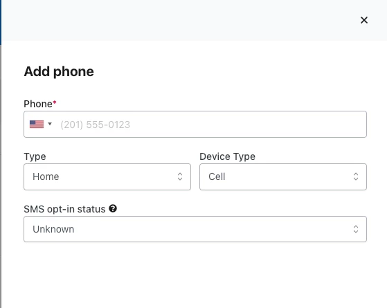 Contact Record Phones (Add Phone)