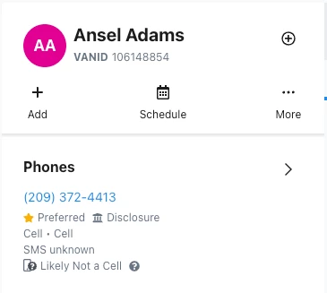 Contact Record Phones (Left-hand column)