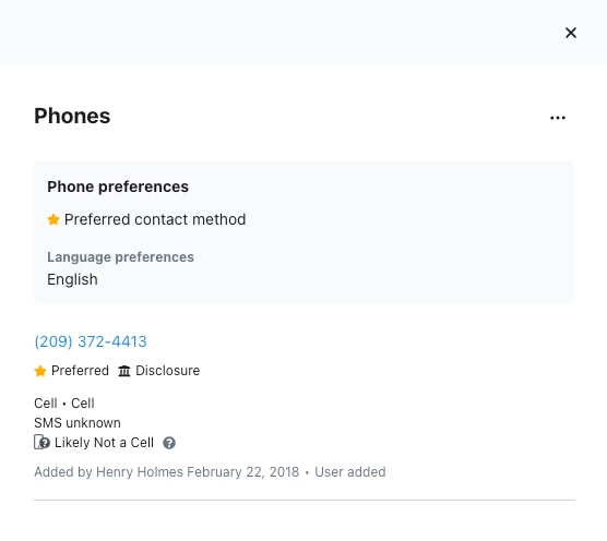 Contact Record Phones (Open drawer)