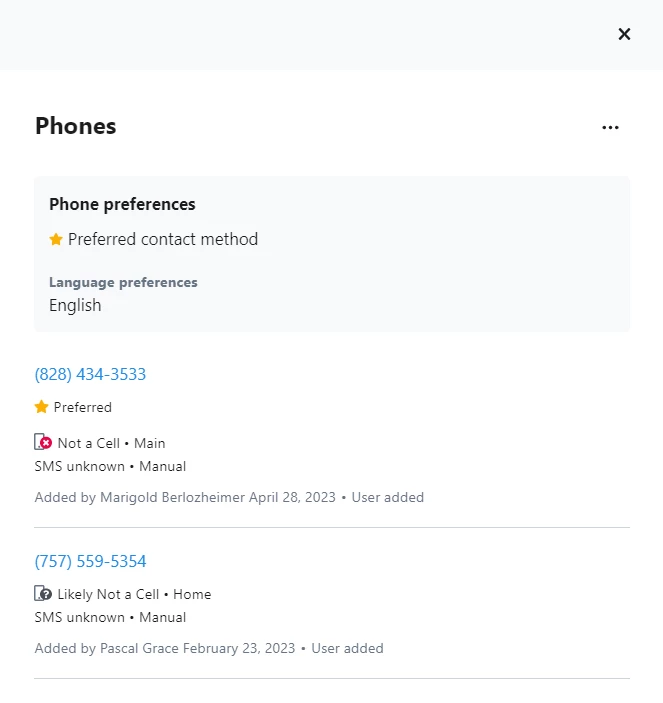 Contact Record Phones (Multiple numbers)