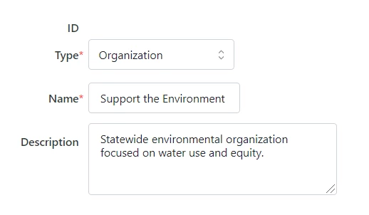 Organizaiton example with name and description