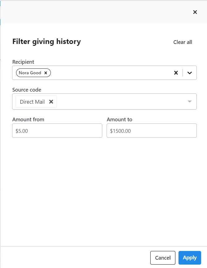 Filter Giving History