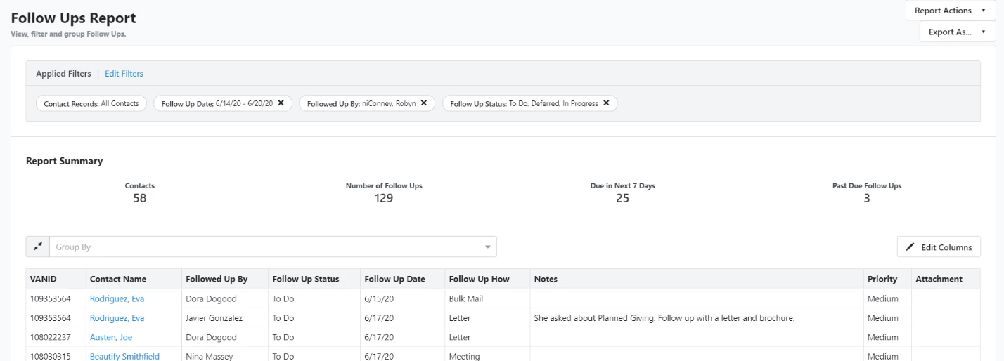 Example of follow up report
