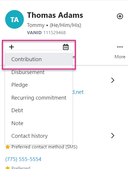 Add contribution from the contact card