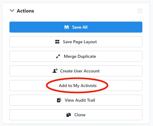 Add to My Activist highlighted