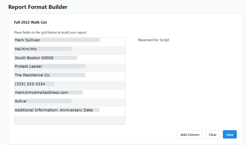 Example of fields added to the form